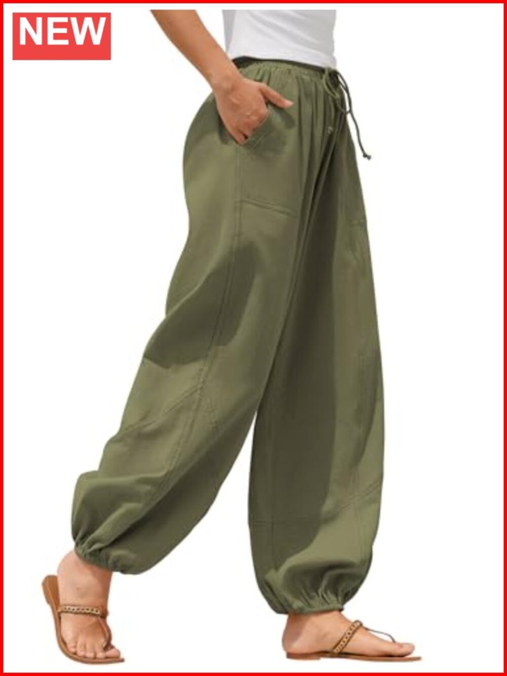 Women High Waist Linen Blend Drawstring Wide Leg Casual Pants